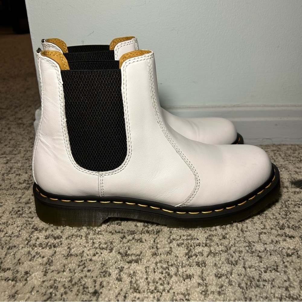 Dr. Martens White & Yellow Stitching Chelsea Ankle Boots Size 9